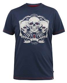 D555 Cook Trio Of Skulls Printed Crew Neck T-Shirt Slate Blue